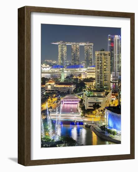 View over Entertainment District of Clarke Quay, Singapore River and City Skyline, Singapore-Gavin Hellier-Framed Photographic Print