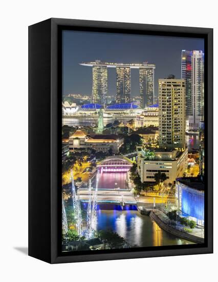 View over Entertainment District of Clarke Quay, Singapore River and City Skyline, Singapore-Gavin Hellier-Framed Stretched Canvas