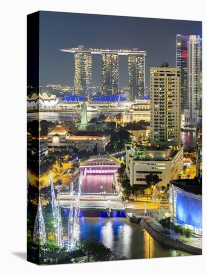 View over Entertainment District of Clarke Quay, Singapore River and City Skyline, Singapore-Gavin Hellier-Stretched Canvas