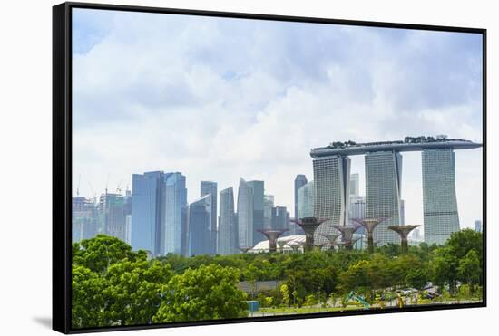 View over Gardens by Bay to Three Towers of Marina Bay Sands Hotel and City Skyline Beyond-Fraser Hall-Framed Stretched Canvas