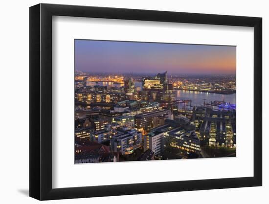 View over HafenCity and Elbphilharmonie at sunset, Hamburg, Hanseatic City, Germany, Europe-Markus Lange-Framed Photographic Print