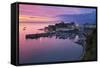 View over Harbour and Castle at Dawn, Tenby, Carmarthen Bay, Pembrokeshire, Wales, UK-Stuart Black-Framed Stretched Canvas