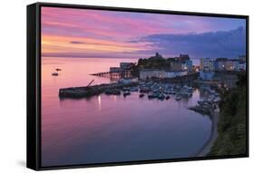 View over Harbour and Castle at Dawn, Tenby, Carmarthen Bay, Pembrokeshire, Wales, UK-Stuart Black-Framed Stretched Canvas