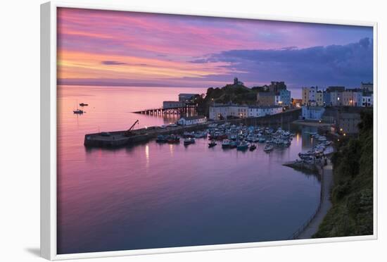 View over Harbour and Castle at Dawn, Tenby, Carmarthen Bay, Pembrokeshire, Wales, UK-Stuart Black-Framed Photographic Print