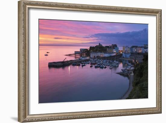 View over Harbour and Castle at Dawn, Tenby, Carmarthen Bay, Pembrokeshire, Wales, UK-Stuart Black-Framed Photographic Print