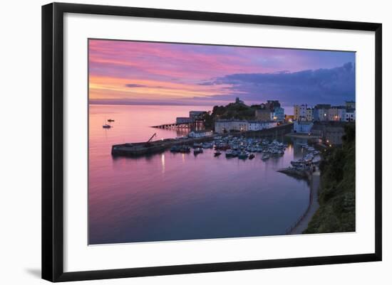 View over Harbour and Castle at Dawn, Tenby, Carmarthen Bay, Pembrokeshire, Wales, UK-Stuart Black-Framed Photographic Print