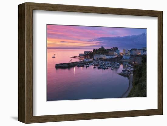 View over Harbour and Castle at Dawn, Tenby, Carmarthen Bay, Pembrokeshire, Wales, UK-Stuart Black-Framed Photographic Print