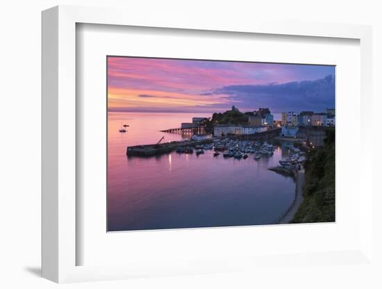 View over Harbour and Castle at Dawn, Tenby, Carmarthen Bay, Pembrokeshire, Wales, UK-Stuart Black-Framed Photographic Print