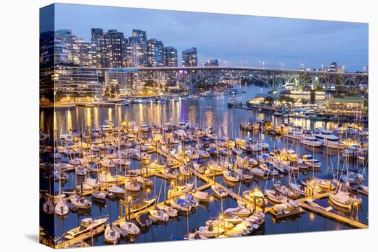 View over Harbour and Granville Island with City Skyline at Dusk, Vancouver, British Colombia-Peter Adams-Stretched Canvas