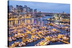 View over Harbour and Granville Island with City Skyline at Dusk, Vancouver, British Colombia-Peter Adams-Stretched Canvas