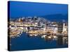 View over Harbour and Restaurants at Dusk, Ayios Nikolaos, Lasithi Region, Crete, Greek Islands, Gr-Stuart Black-Stretched Canvas