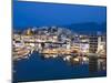 View over Harbour and Restaurants at Dusk, Ayios Nikolaos, Lasithi Region, Crete, Greek Islands, Gr-Stuart Black-Mounted Photographic Print