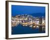 View over Harbour and Restaurants at Dusk, Ayios Nikolaos, Lasithi Region, Crete, Greek Islands, Gr-Stuart Black-Framed Photographic Print