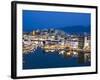 View over Harbour and Restaurants at Dusk, Ayios Nikolaos, Lasithi Region, Crete, Greek Islands, Gr-Stuart Black-Framed Photographic Print