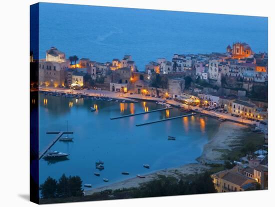 View over Harbour at Dusk, Castellammare Del Golfo, Sicily, Italy-Peter Adams-Stretched Canvas