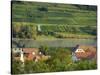 View over historic village Spitz towards the vineyards near Hofarnsdorf-Martin Zwick-Stretched Canvas