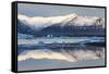 View over Jokulsarlon Glacial Lagoon Towards Snow-Capped Mountains and Icebergs-Lee Frost-Framed Stretched Canvas