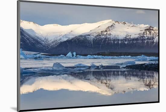 View over Jokulsarlon Glacial Lagoon Towards Snow-Capped Mountains and Icebergs-Lee Frost-Mounted Photographic Print