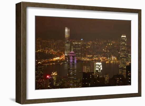 View over Kowloon, Victoria Harbor, and Central, from Victoria Peak, Hong Kong, China-David Wall-Framed Photographic Print