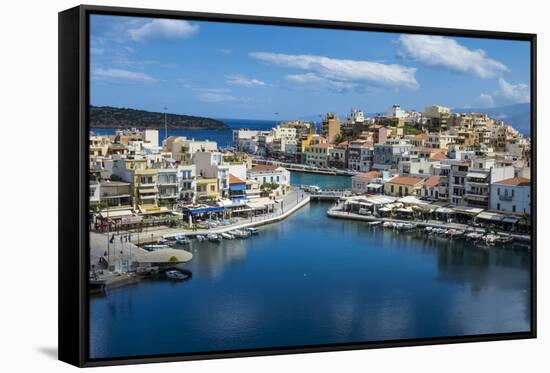 View over Lake Voulismeni, Agios Nikolaos, Crete, Greek Islands, Greece-Michael Runkel-Framed Stretched Canvas