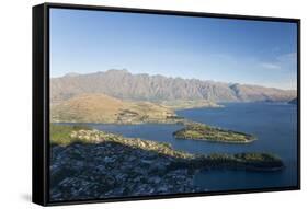 View over Lake Wakatipu to the Remarkables, sunset, Queenstown, Queenstown-Lakes district, Otago, S-Ruth Tomlinson-Framed Stretched Canvas