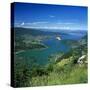 View over Lake with Paraglider, Lake Annecy, Rhone Alpes, France, Europe-Stuart Black-Stretched Canvas