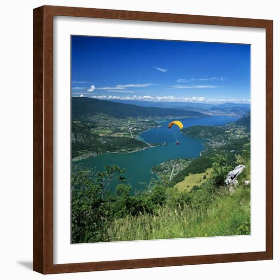 View over Lake with Paraglider, Lake Annecy, Rhone Alpes, France, Europe-Stuart Black-Framed Photographic Print