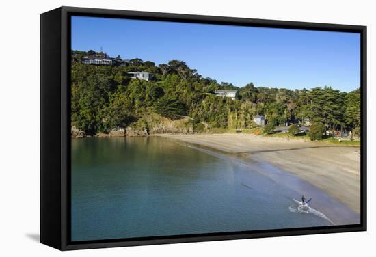 View over Little Oneroa Beach, Waiheke Island, Hauraki Gulf, North Island, New Zealand, Pacific-Michael Runkel-Framed Stretched Canvas