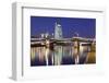 View over Main River to Ignatz Bubis Bridge and European Central Bank, Frankfurt, Hesse, Germany, E-Markus Lange-Framed Photographic Print