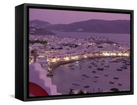 View Over Mykonos Town, Illuminated at Night, Island of Mykonos (Mikonos), Greek Islands, Greece-Fraser Hall-Framed Stretched Canvas