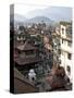 View over Narrow Streets and Rooftops Near Durbar Square Towards the Hilltop Temple of Swayambhunat-Lee Frost-Stretched Canvas