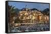 View over Old Town and Port-Stuart Black-Framed Stretched Canvas