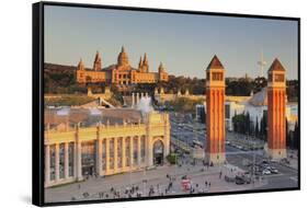 View over Placa d'Espanya (Placa de Espana) to Palau Nacional (Museu Nacional d'Art de Catalunya), -Markus Lange-Framed Stretched Canvas