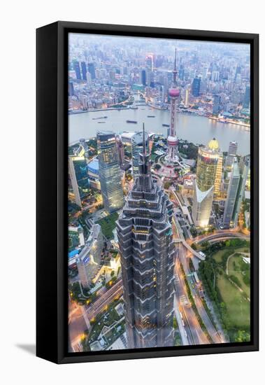 View over Pudong Financial District at Dusk, Shanghai, China, Asia-G & M Therin-Weise-Framed Stretched Canvas