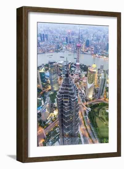 View over Pudong Financial District at Dusk, Shanghai, China, Asia-G & M Therin-Weise-Framed Photographic Print