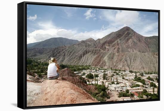 View over Purmamarca from the Camino De Los Colorados Trail-Yadid Levy-Framed Stretched Canvas