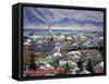 View Over Reykjavik With Mountains Looming in the Distance, Reykjavik, Iceland, Polar Regions-Lee Frost-Framed Stretched Canvas