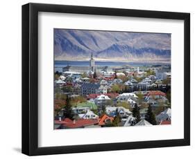 View Over Reykjavik With Mountains Looming in the Distance, Reykjavik, Iceland, Polar Regions-Lee Frost-Framed Photographic Print