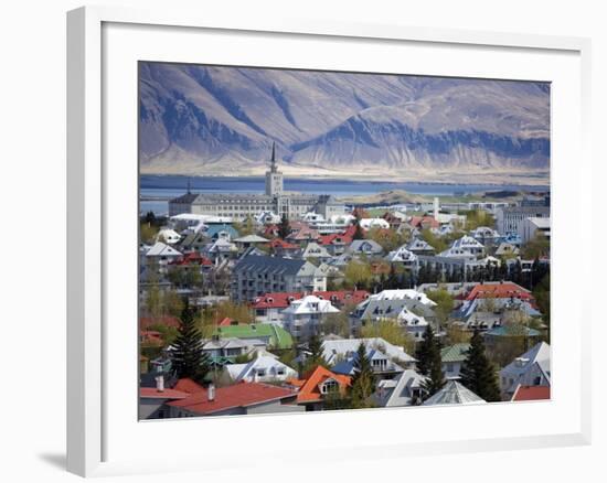 View Over Reykjavik With Mountains Looming in the Distance, Reykjavik, Iceland, Polar Regions-Lee Frost-Framed Photographic Print