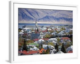 View Over Reykjavik With Mountains Looming in the Distance, Reykjavik, Iceland, Polar Regions-Lee Frost-Framed Photographic Print
