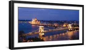 View over River Danube, Chain Bridge and Hungarian Parliament Building at Night-Ben Pipe-Framed Photographic Print