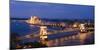 View over River Danube, Chain Bridge and Hungarian Parliament Building at Night-Ben Pipe-Mounted Photographic Print