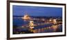 View over River Danube, Chain Bridge and Hungarian Parliament Building at Night-Ben Pipe-Framed Photographic Print