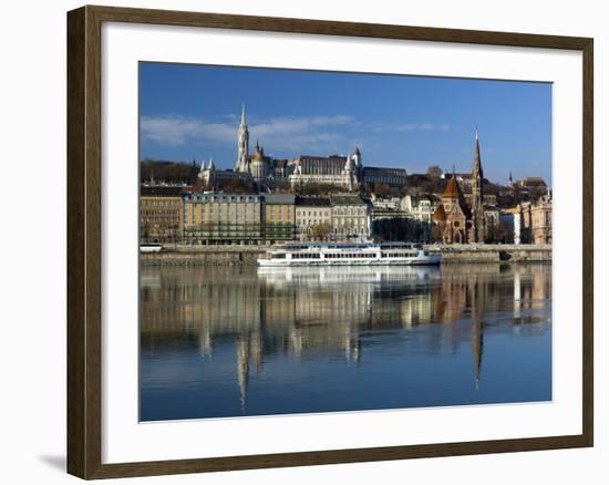 View over River Danube to Matthias Church (Matyas Templom) and Fishermen's Bastion, Budapest, Centr-Stuart Black-Framed Photographic Print