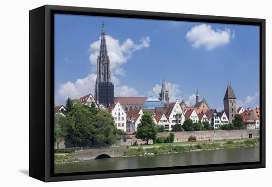 View over River Danube to the Old Town of Ulm-Markus Lange-Framed Stretched Canvas