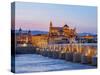 View over Roman Bridge of Cordoba and Guadalquivir River towards the Mosque Cathedral-Karol Kozlowski-Stretched Canvas