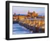 View over Roman Bridge of Cordoba and Guadalquivir River towards the Mosque Cathedral-Karol Kozlowski-Framed Photographic Print