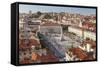 View over Rossio Square Praca Dom Pedro Iv, Lisbon, Portugal-Peter Adams-Framed Stretched Canvas