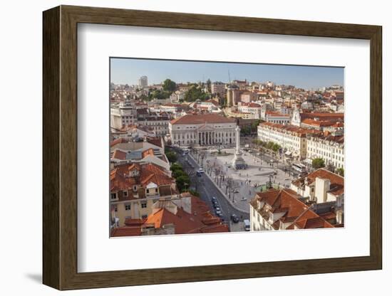 View over Rossio Square Praca Dom Pedro Iv, Lisbon, Portugal-Peter Adams-Framed Photographic Print