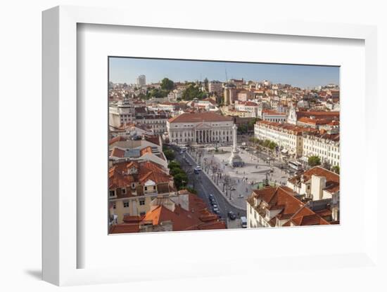 View over Rossio Square Praca Dom Pedro Iv, Lisbon, Portugal-Peter Adams-Framed Photographic Print